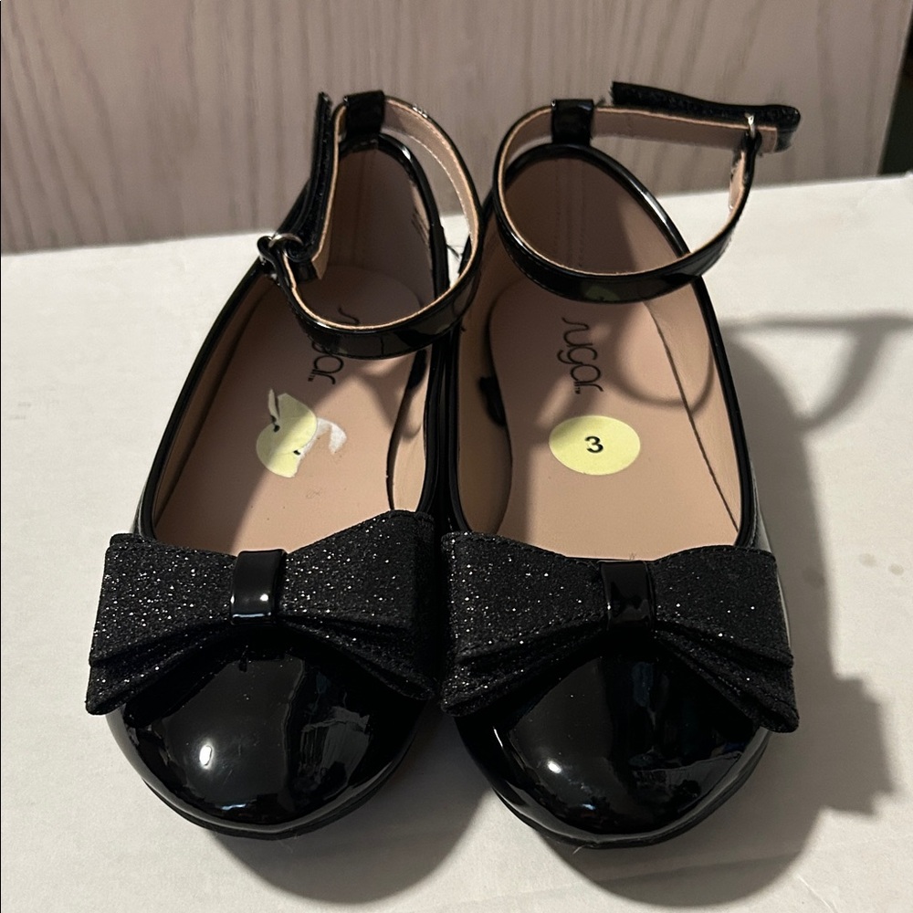 Sugar Kids Glossy Black Dress Shoes with Bow